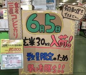 令和６年産玄米コシヒカリ３０Kg入荷予定！