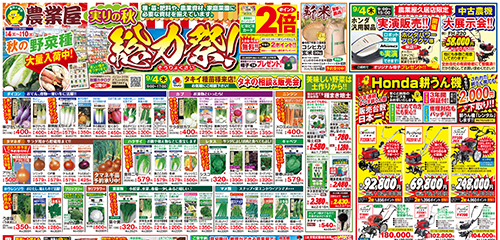 実りの秋総力祭！秋の野菜種大量入荷中！用土・肥料特別お買得セール！