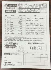 秋バレイショ種・健康野菜球根予約注文受付中